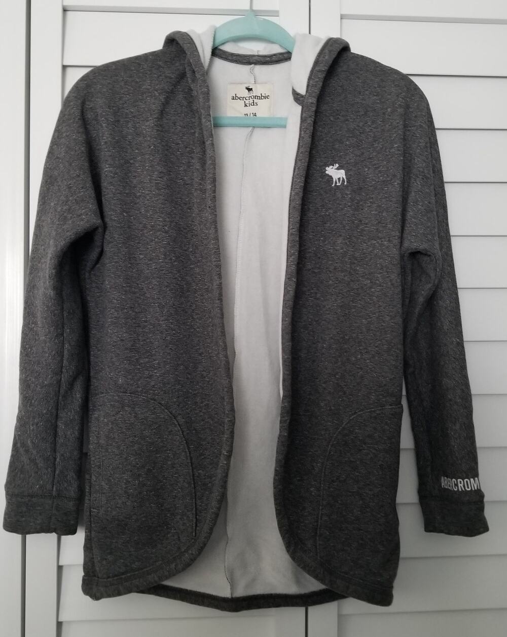 Girls Abercrombie Open Fleece Sweatshirt Sz 13/14 Gray Hooded Jacket Sweatshirt